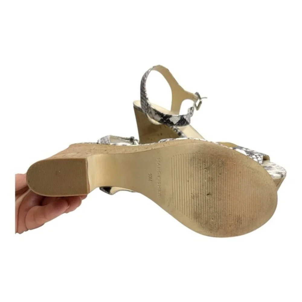 Marc‎ Fisher 10M Grey Snakeskin Platform Sandals Cork Wedge Heel Boho Chic